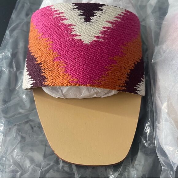 LOFT NIB Ikat Slide Sandals, women’s size 11, pink/orange print - Picture 13 of 14